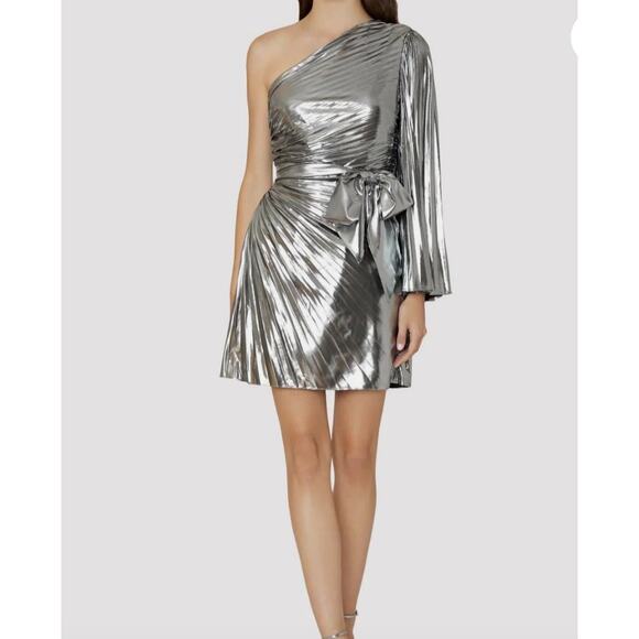 Milly Linden One-Shoulder Lamé Pleated Mini Dress – NWT – Size 2/XS - Picture 3 of 10